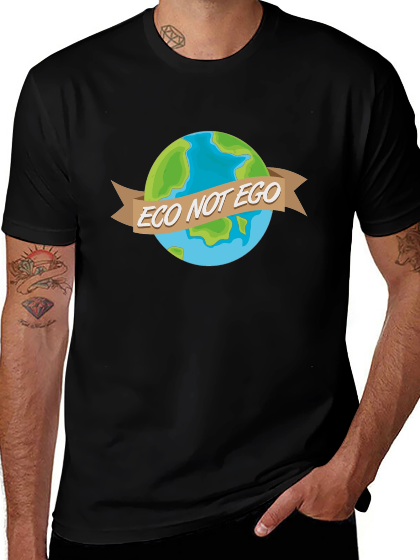 Eco Not Ego Earth Graphic Tee - Black