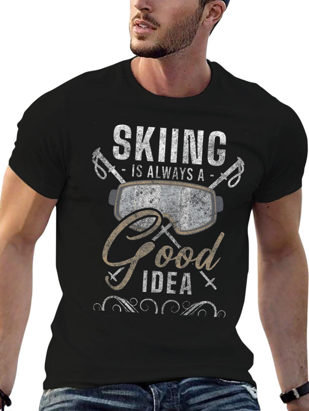 Skiing is Always a Good Idea Black Graphic Tee