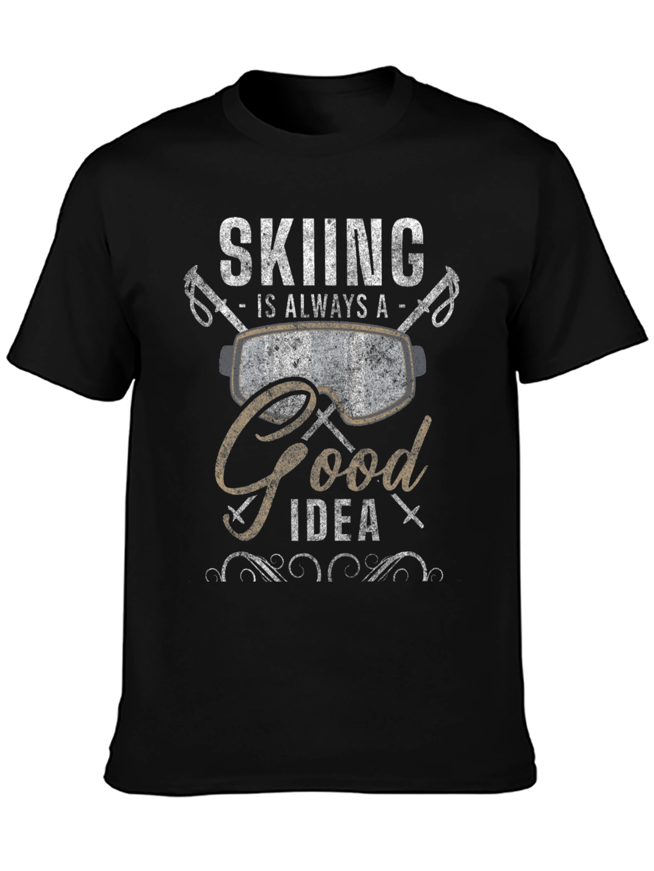 Skiing is Always a Good Idea Black Graphic Tee