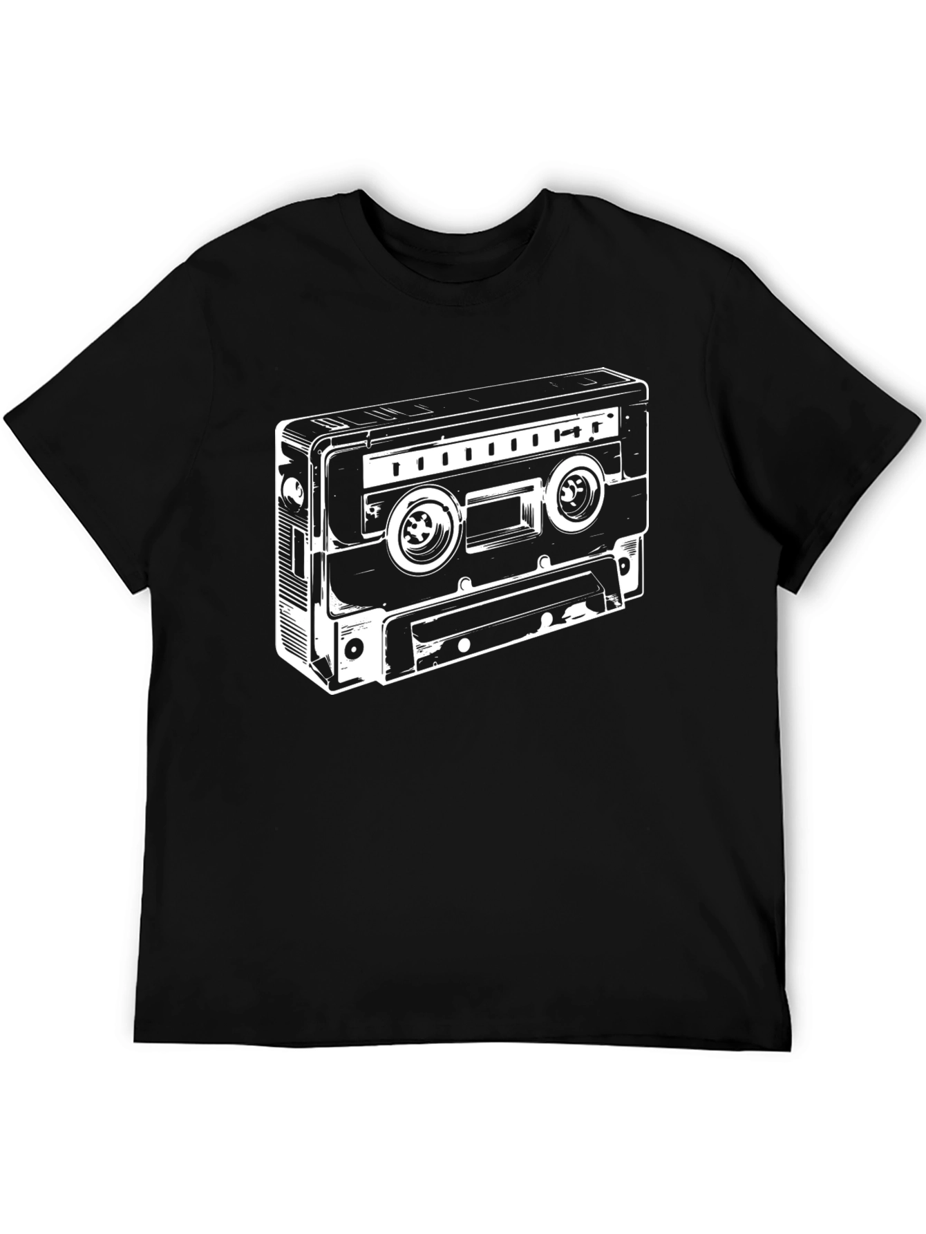 Retro Cassette Tape Graphic Tee - Black Cotton Blend