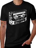 Retro Cassette Tape Graphic Tee - Black Cotton Blend