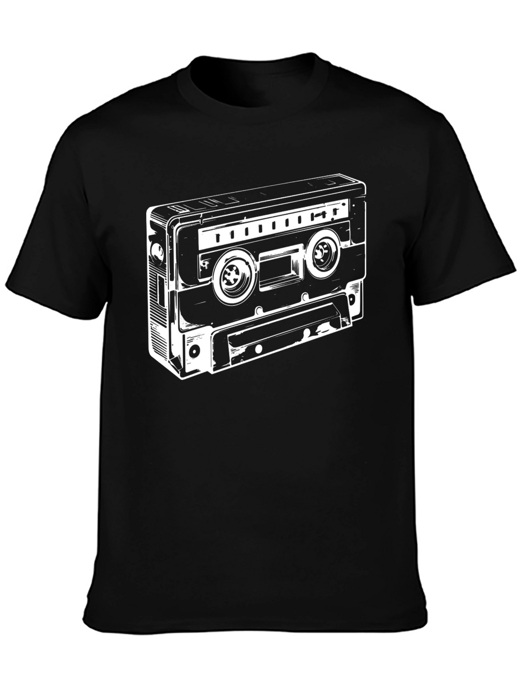 Retro Cassette Tape Graphic Tee - Black Cotton Blend