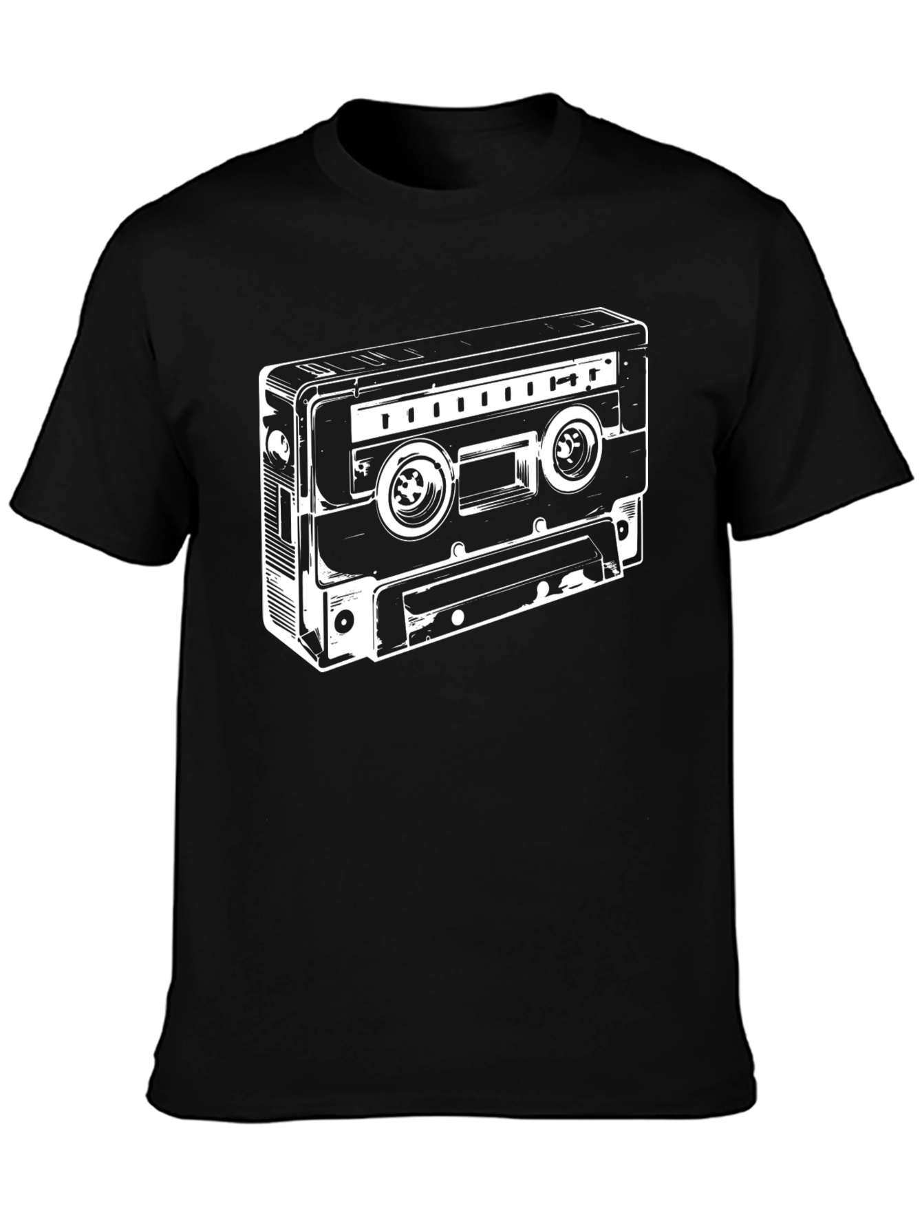 Retro Cassette Tape Graphic Tee - Black Cotton Blend