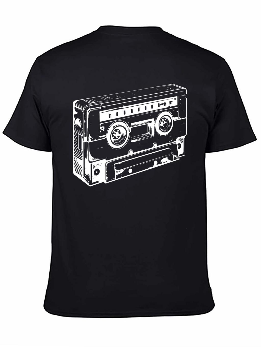 Retro Cassette Tape Graphic Tee - Black Cotton Blend