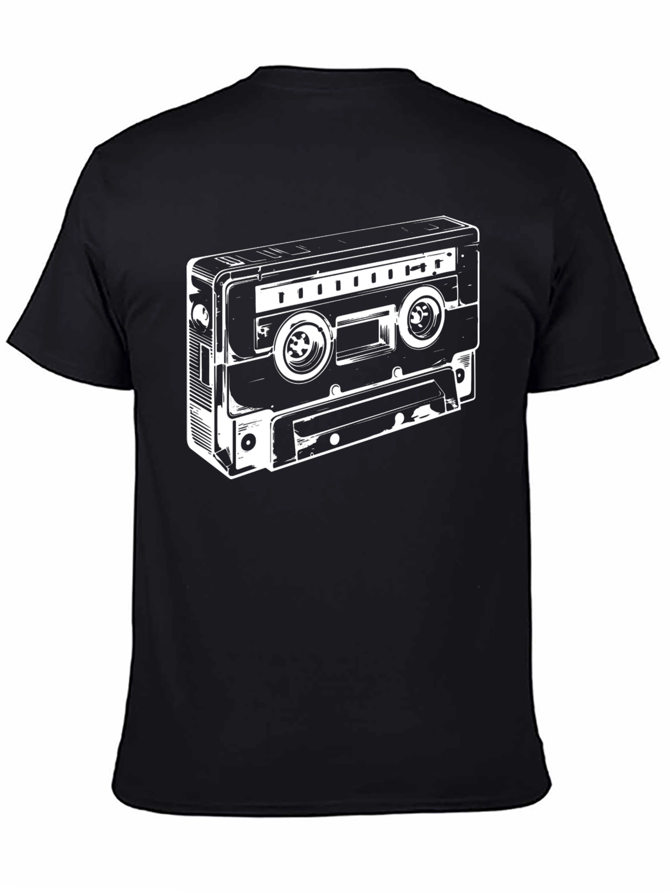 Retro Cassette Tape Graphic Tee - Black Cotton Blend