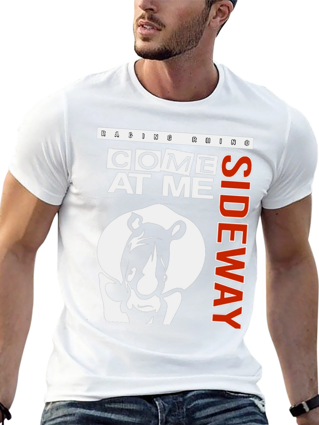 Raging Rhino Come At Me Sideway Black Graphic T-Shirt