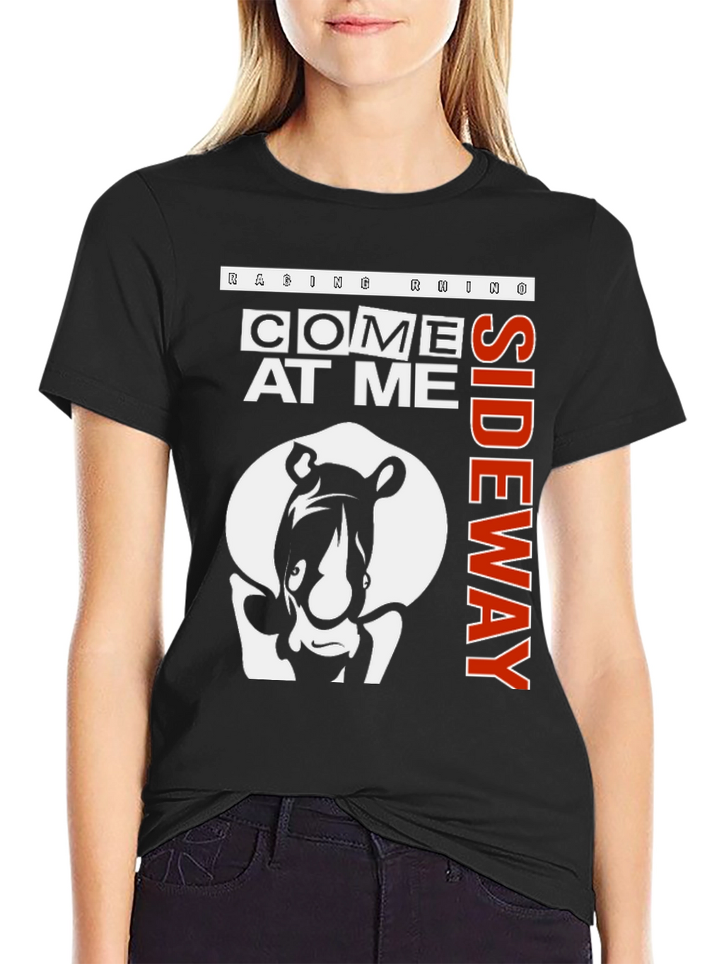 Raging Rhino Come At Me Sideway Black Graphic T-Shirt