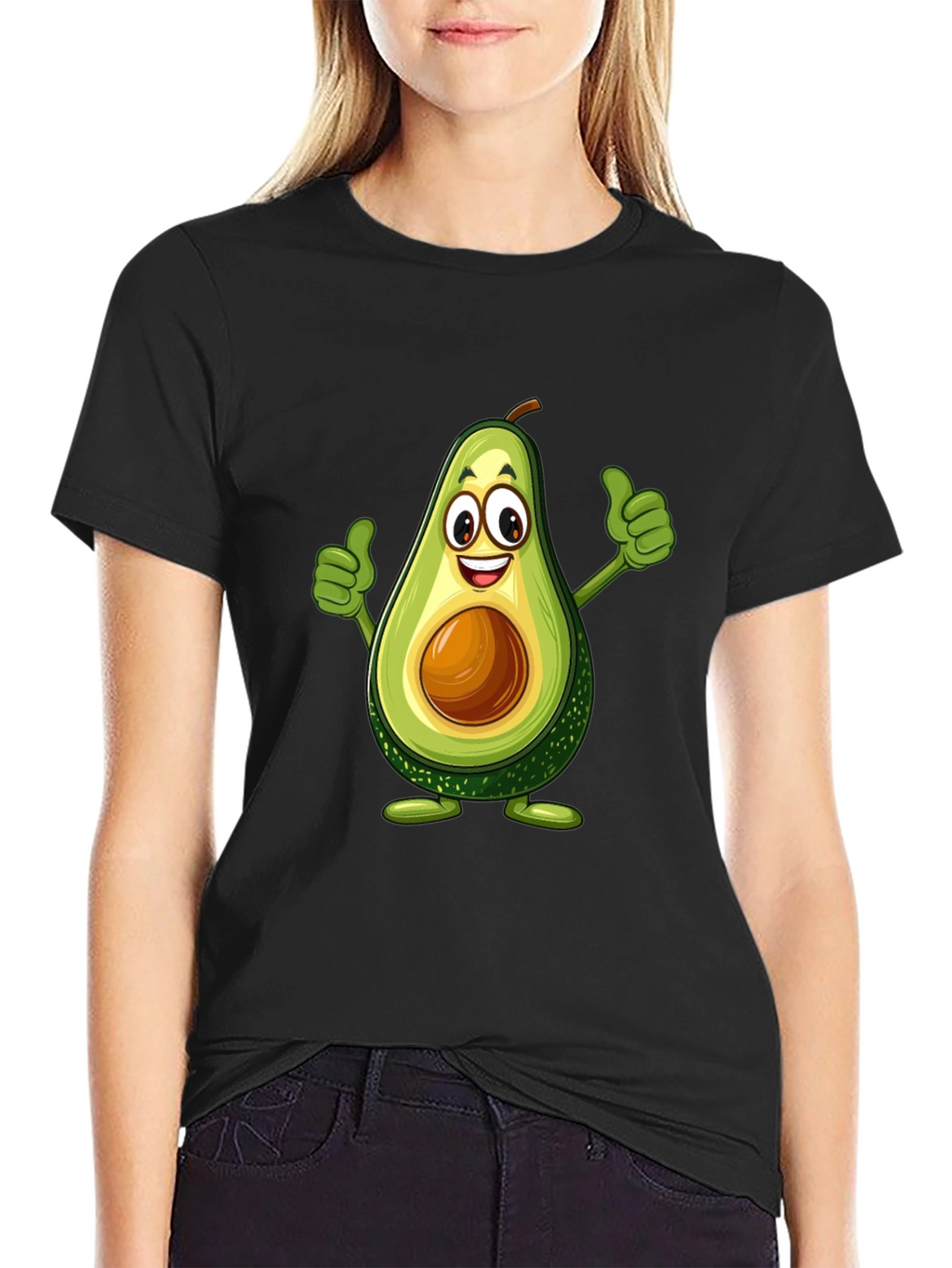 Avocado Cartoon Graphic Black T-Shirt