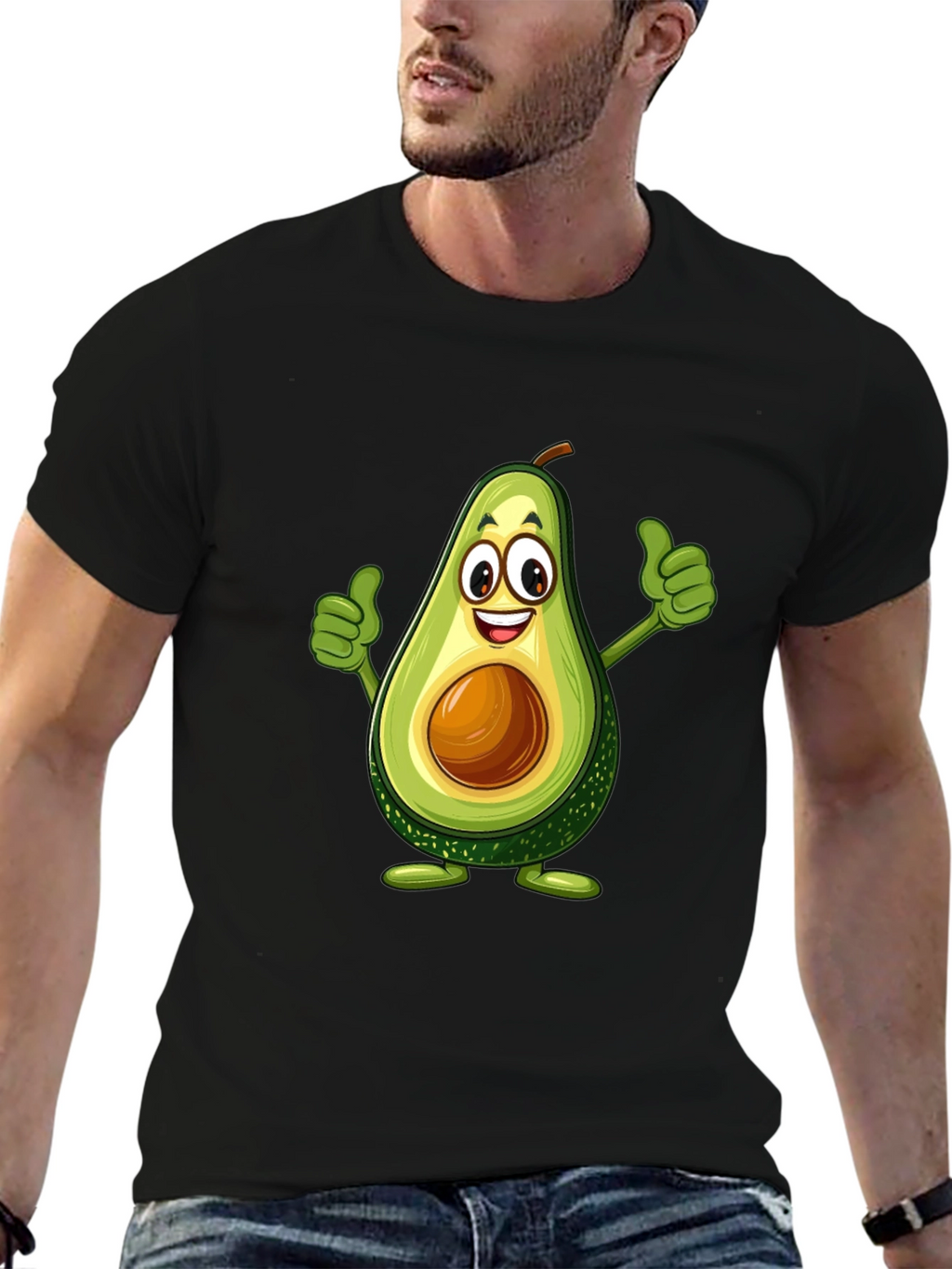 Avocado Cartoon Graphic Black T-Shirt