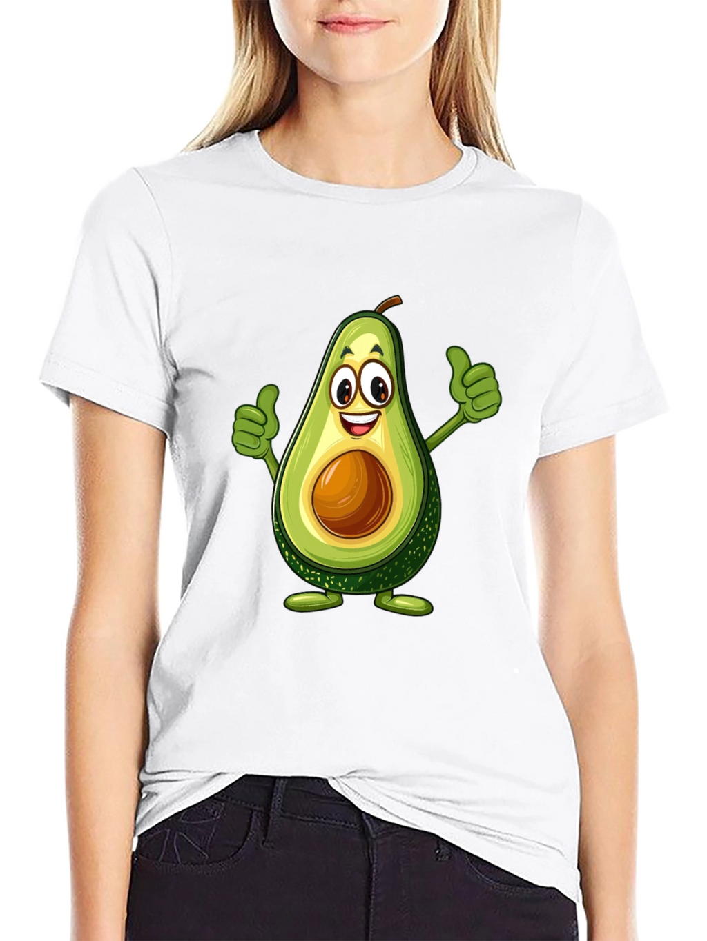 Avocado Cartoon Graphic Black T-Shirt