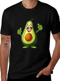 Avocado Cartoon Graphic Black T-Shirt