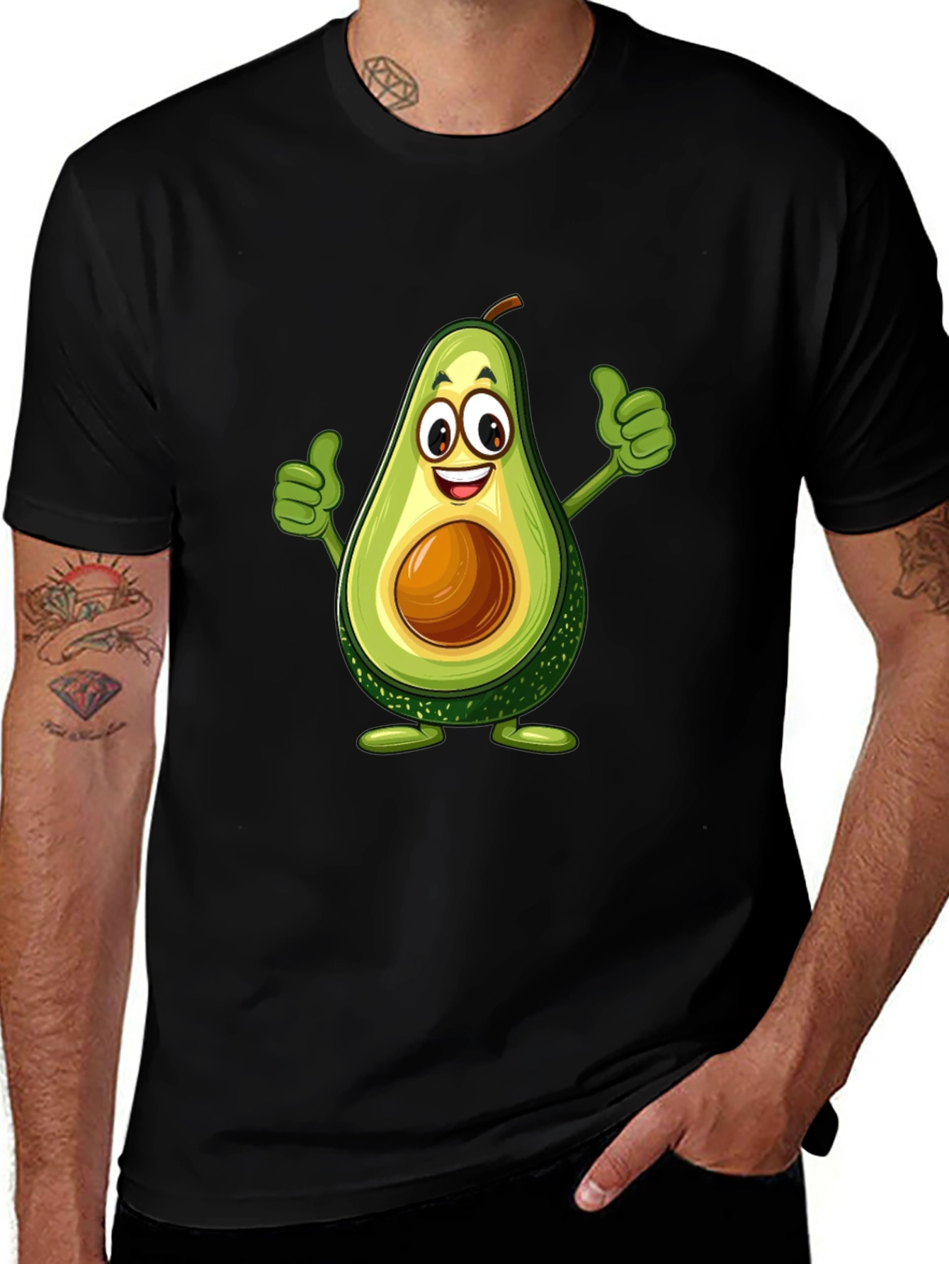 Avocado Cartoon Graphic Black T-Shirt