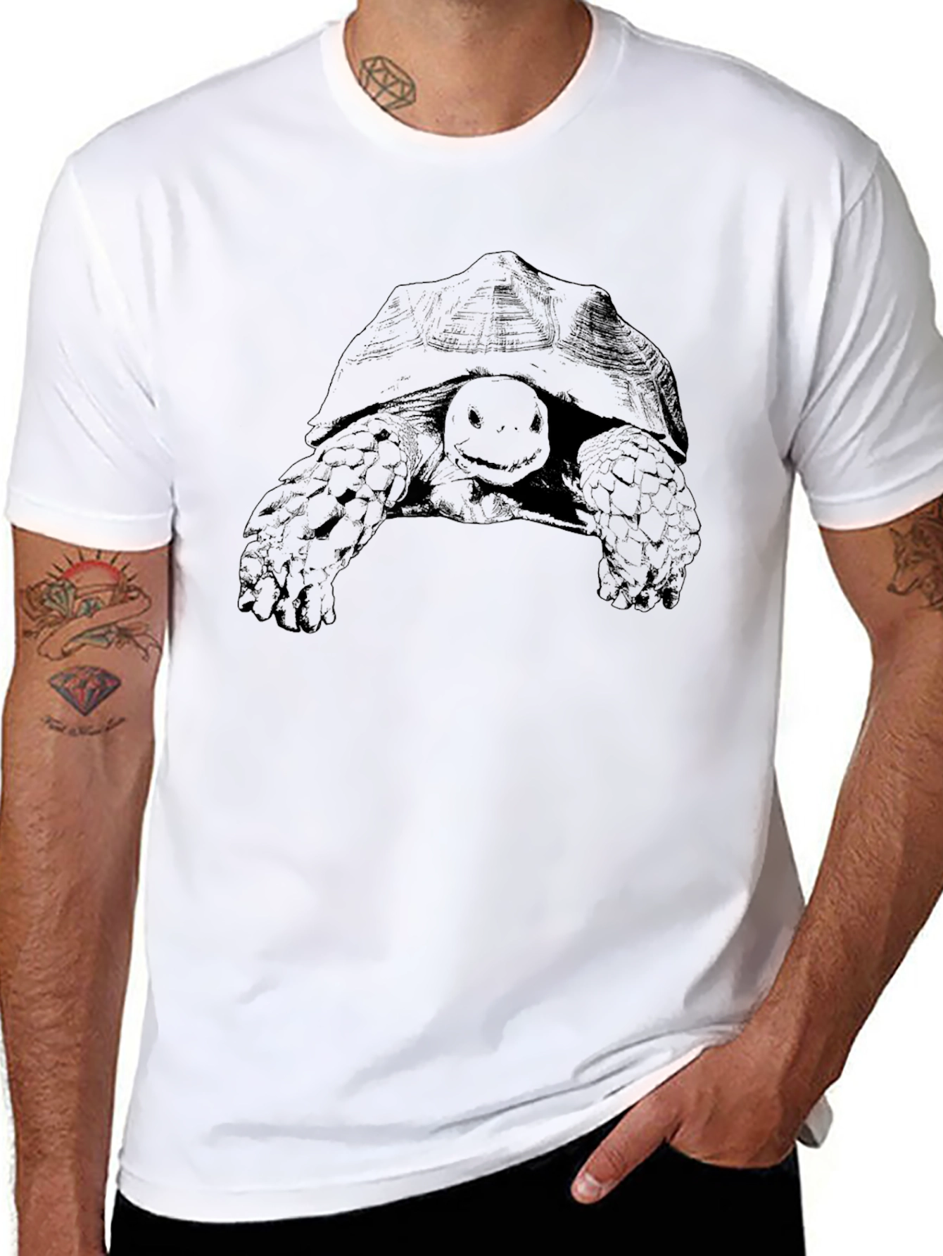 Tortoise Graphic Print Black Tee