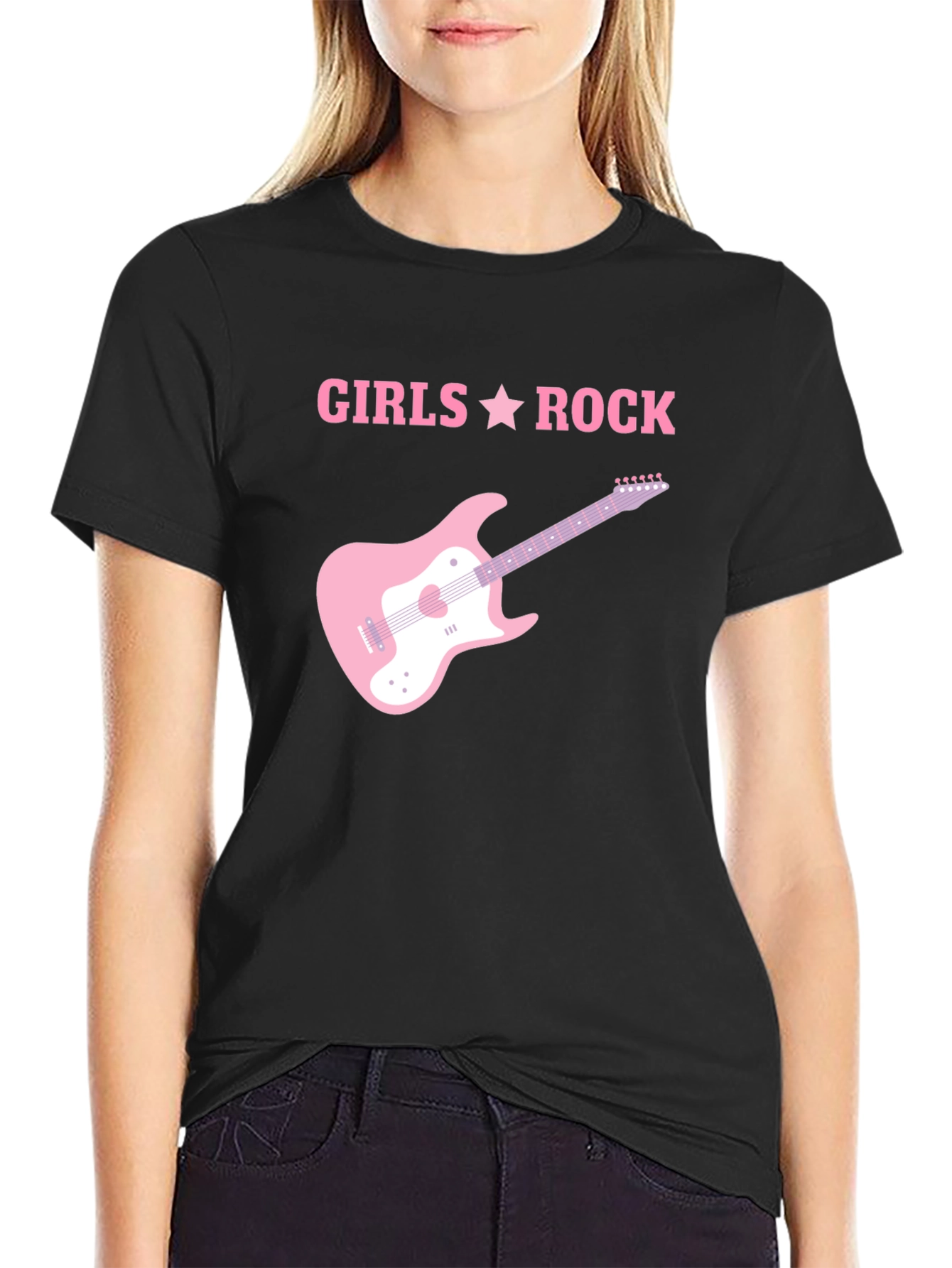 Girls Rock Pink Guitar T-Shirt