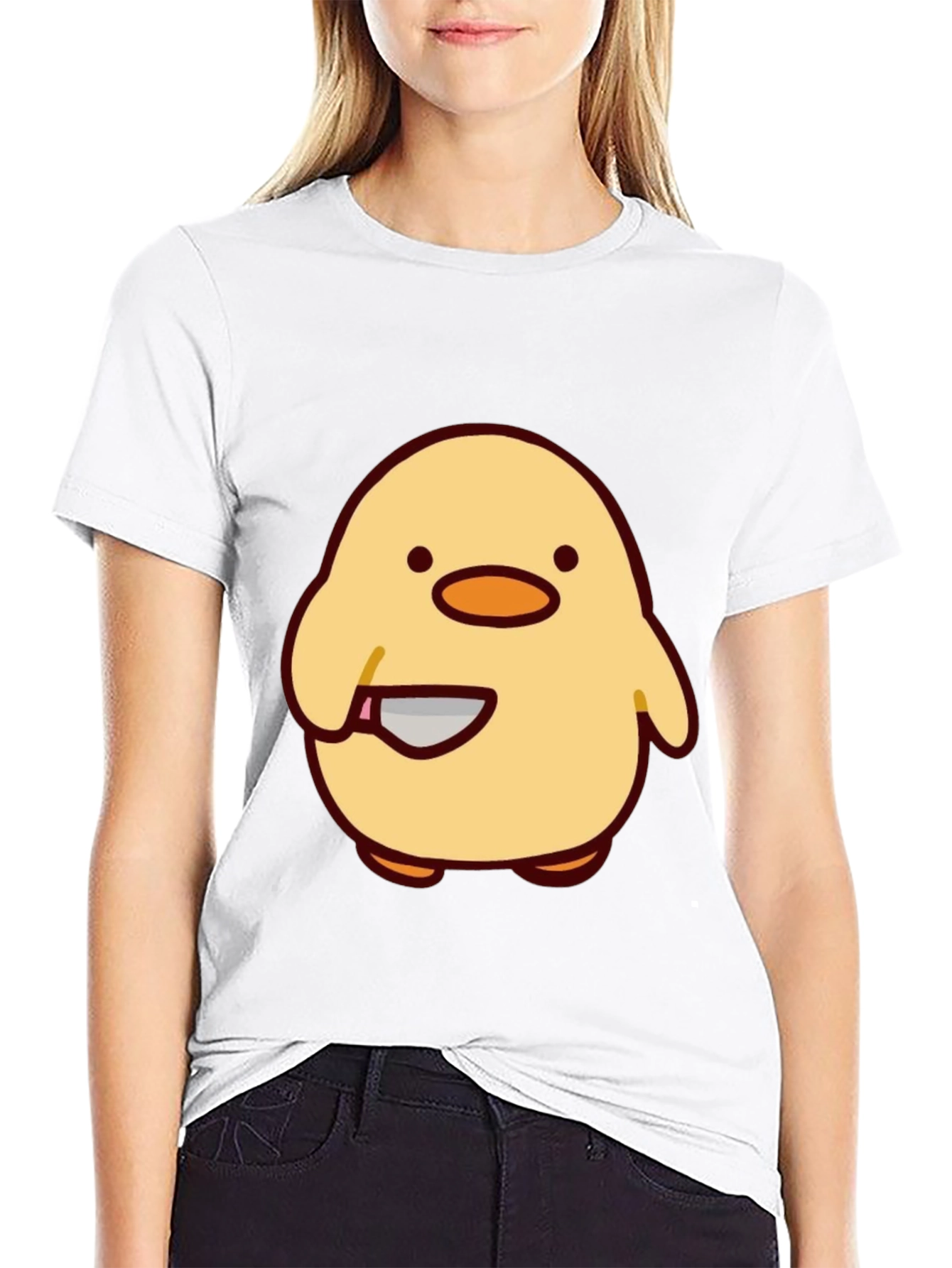 Cute Chick with Knife Graphic Tee - Black