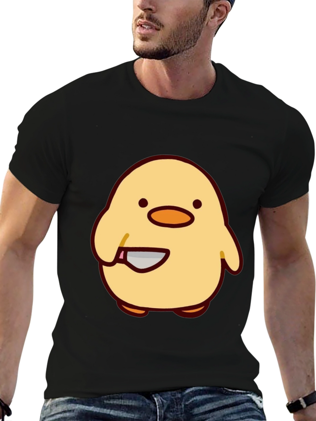 Cute Chick with Knife Graphic Tee - Black