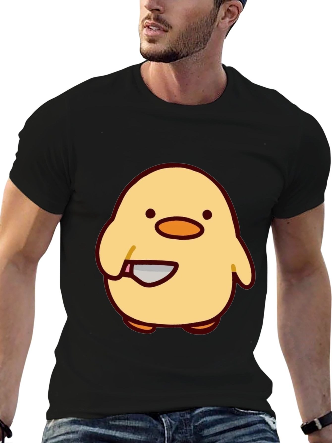 Cute Chick with Knife Graphic Tee - Black