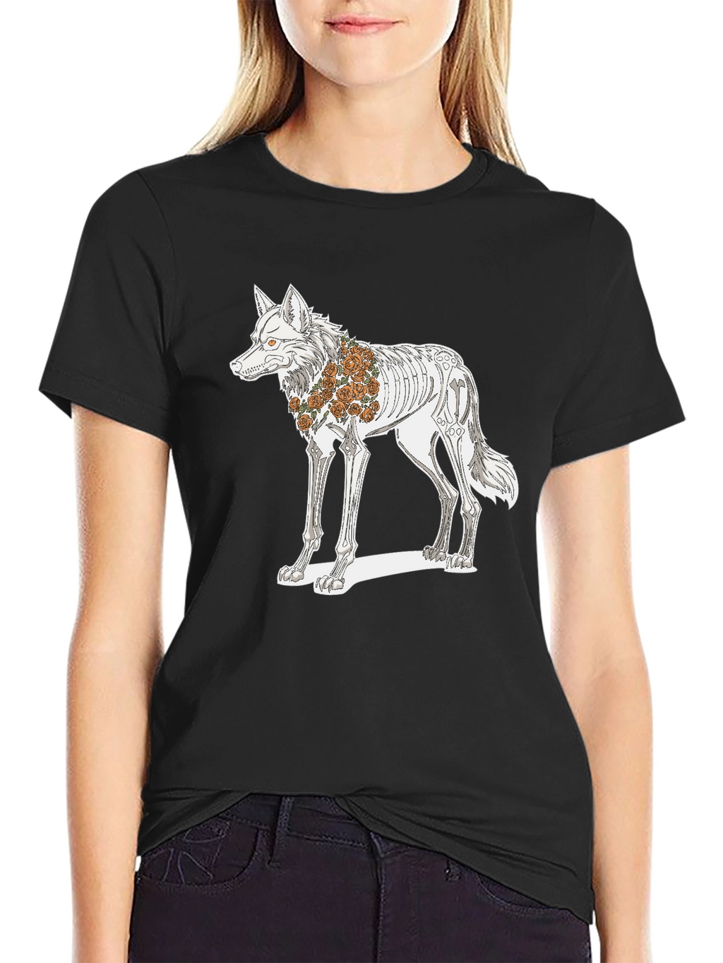 Day of the Dead Wolf Skeleton Graphic Tee