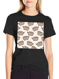 Pusheen Cat Pattern T-Shirt - Black
