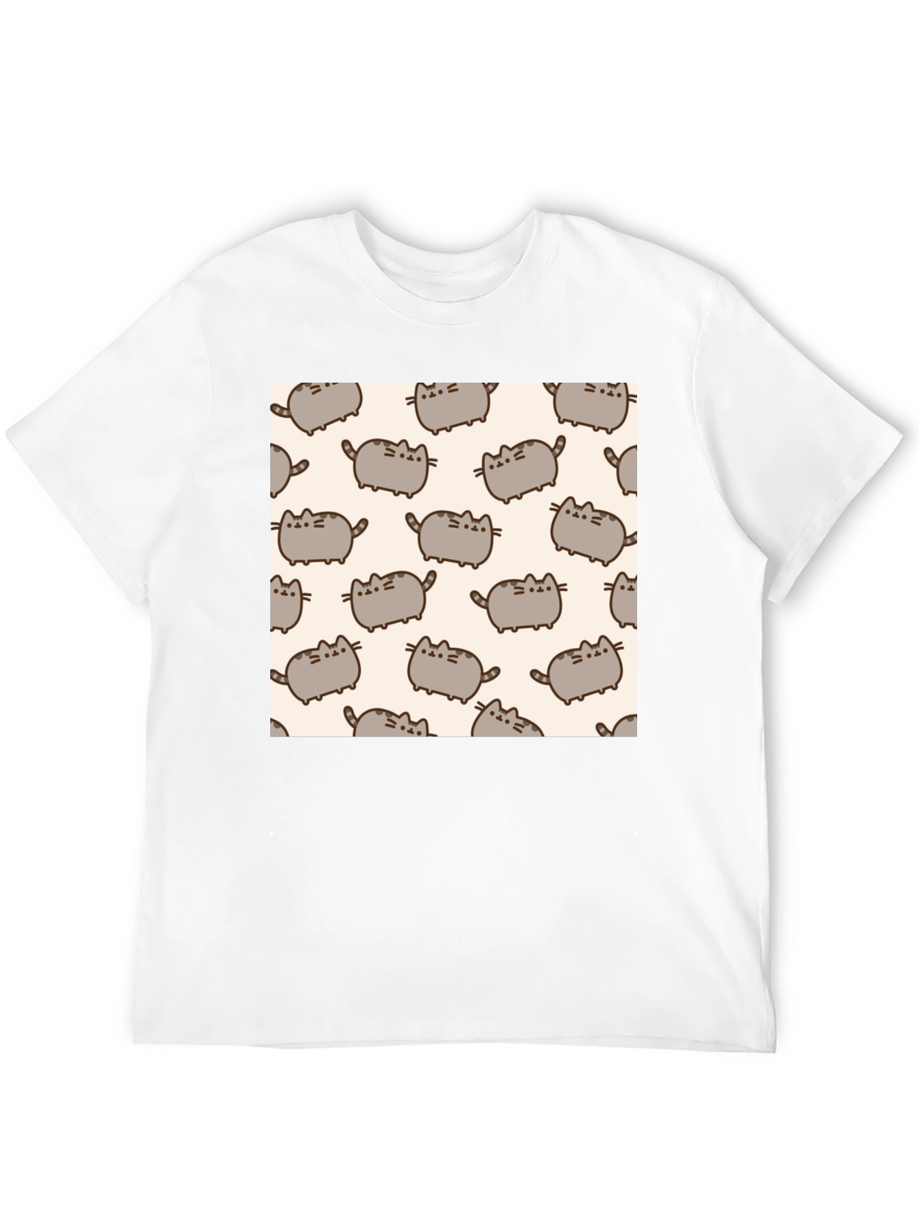 Pusheen Cat Pattern T-Shirt - Black