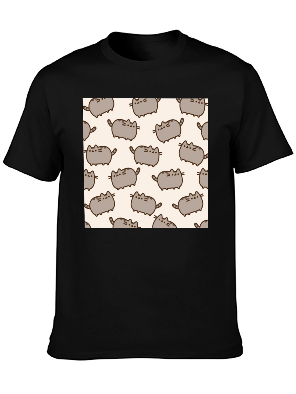Pusheen Cat Pattern T-Shirt - Black