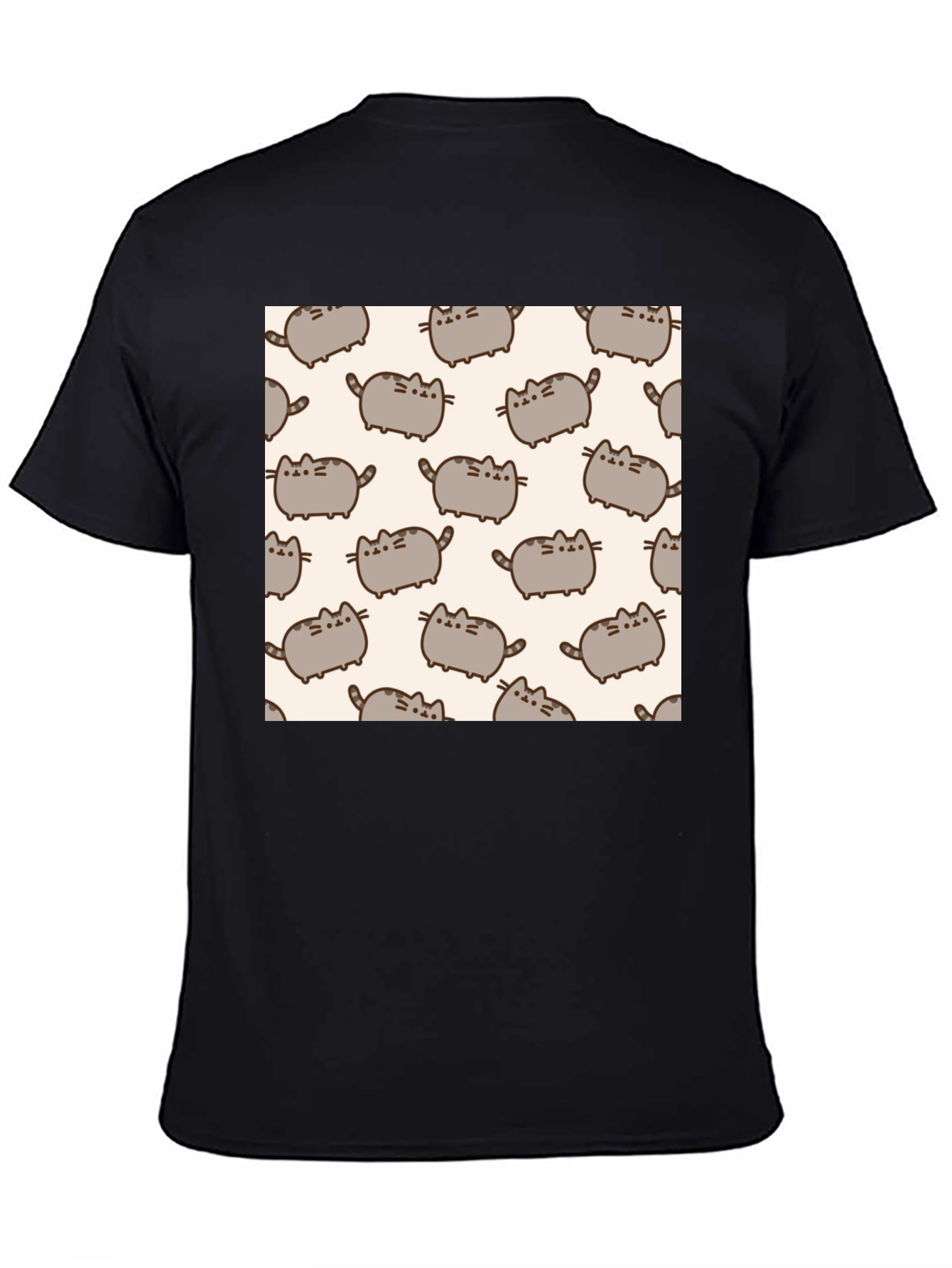 Pusheen Cat Pattern T-Shirt - Black