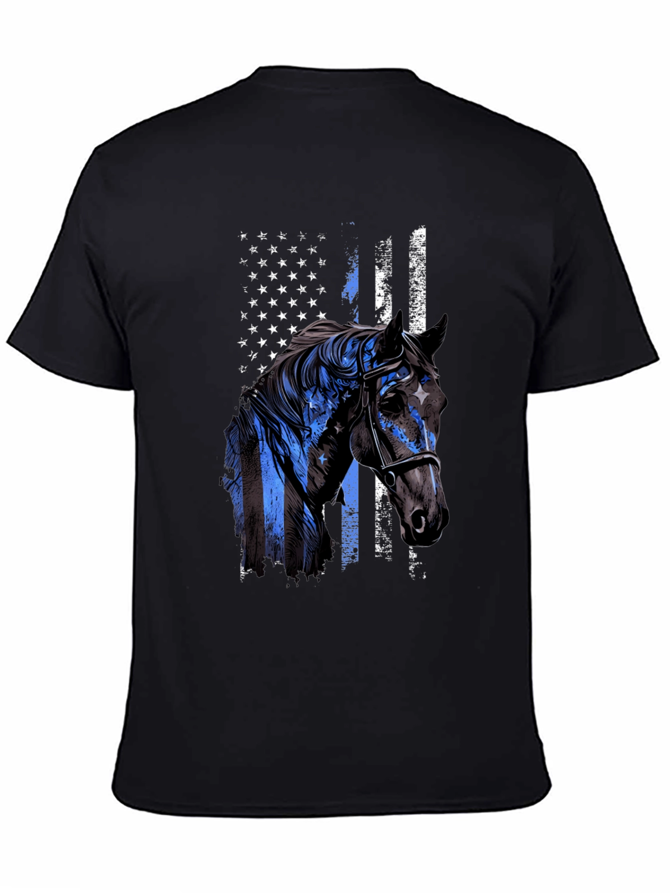 American Flag Horse Graphic Tee - Mens Black T-Shirt