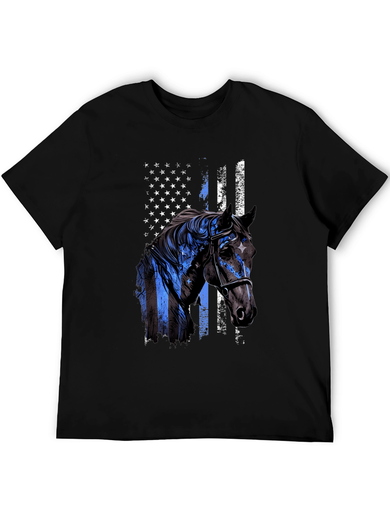 American Flag Horse Graphic Tee - Mens Black T-Shirt