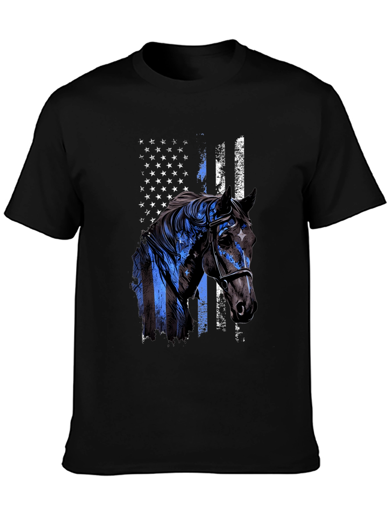 American Flag Horse Graphic Tee - Mens Black T-Shirt