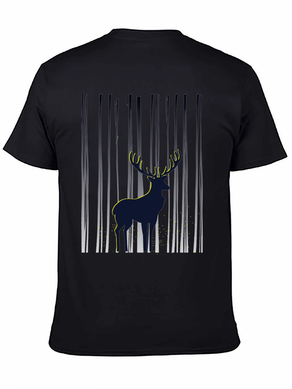 Mens Deer in Forest Graphic Black T-Shirt