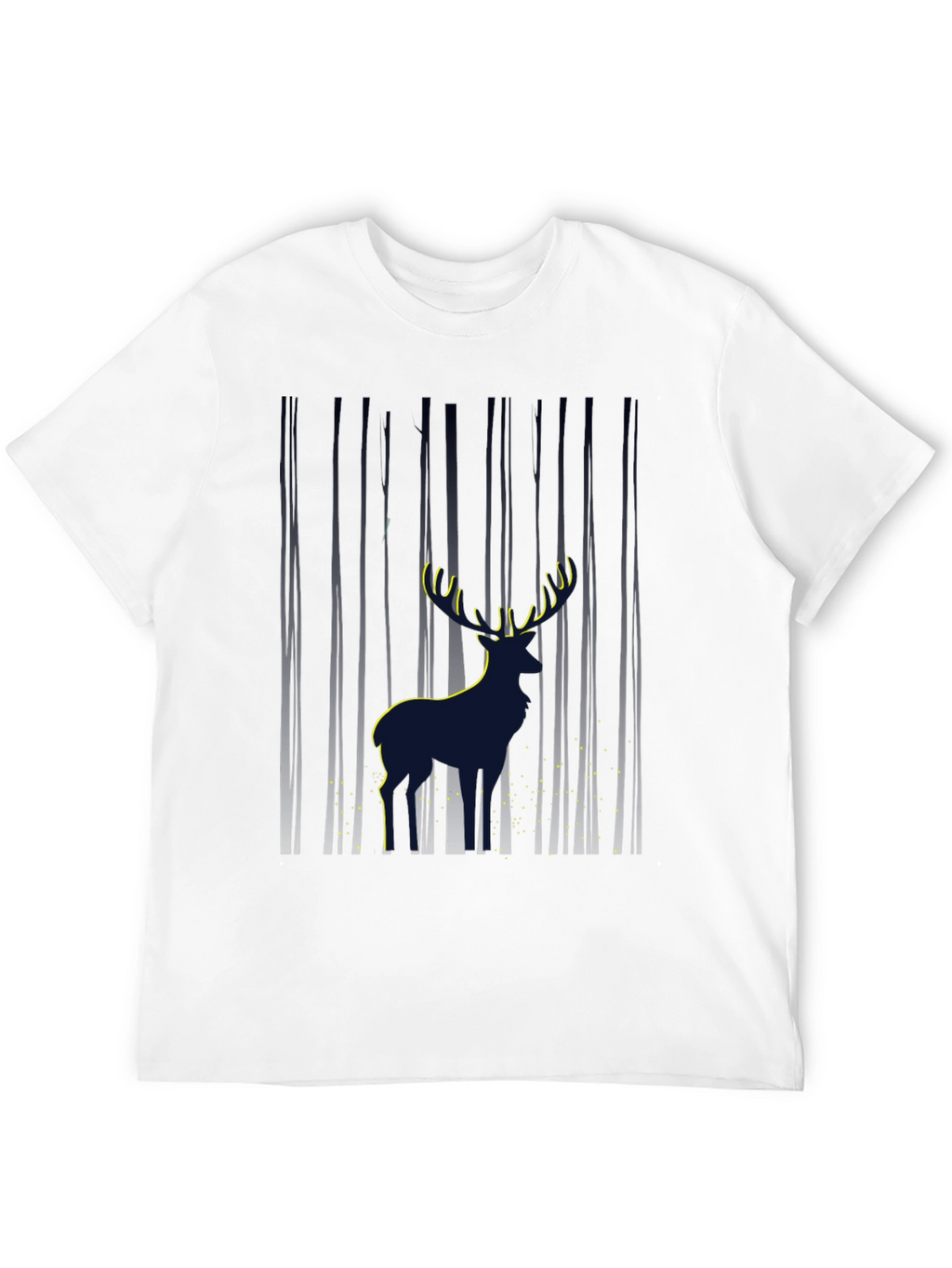 Mens Deer in Forest Graphic Black T-Shirt
