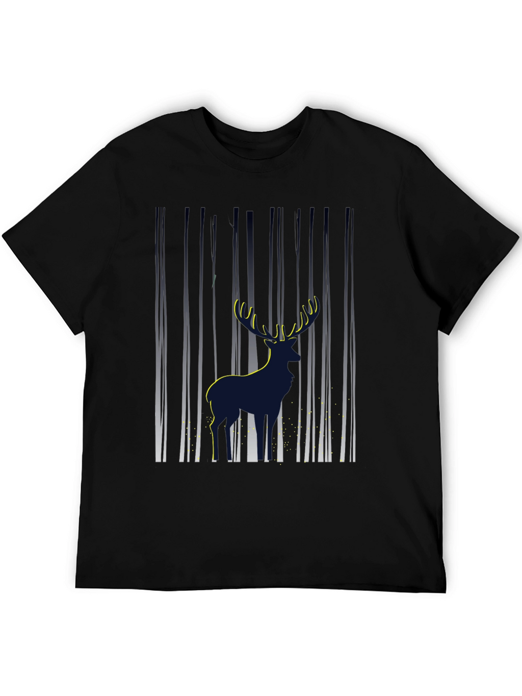 Mens Deer in Forest Graphic Black T-Shirt