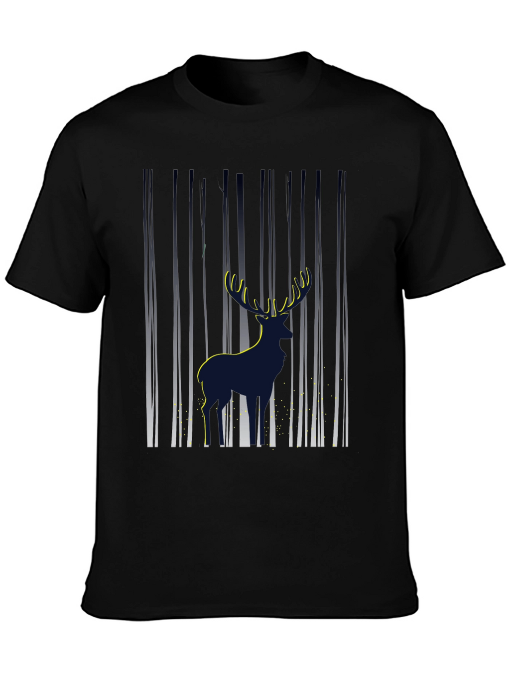 Mens Deer in Forest Graphic Black T-Shirt