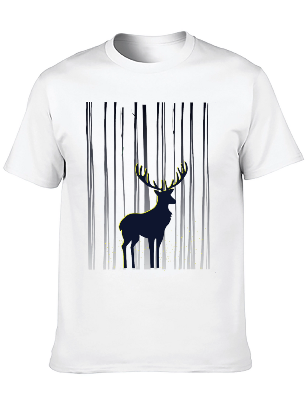 Mens Deer in Forest Graphic Black T-Shirt