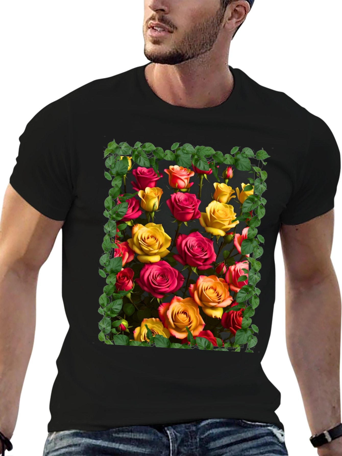 Floral Rose Graphic Tee - Unique Botanical Design