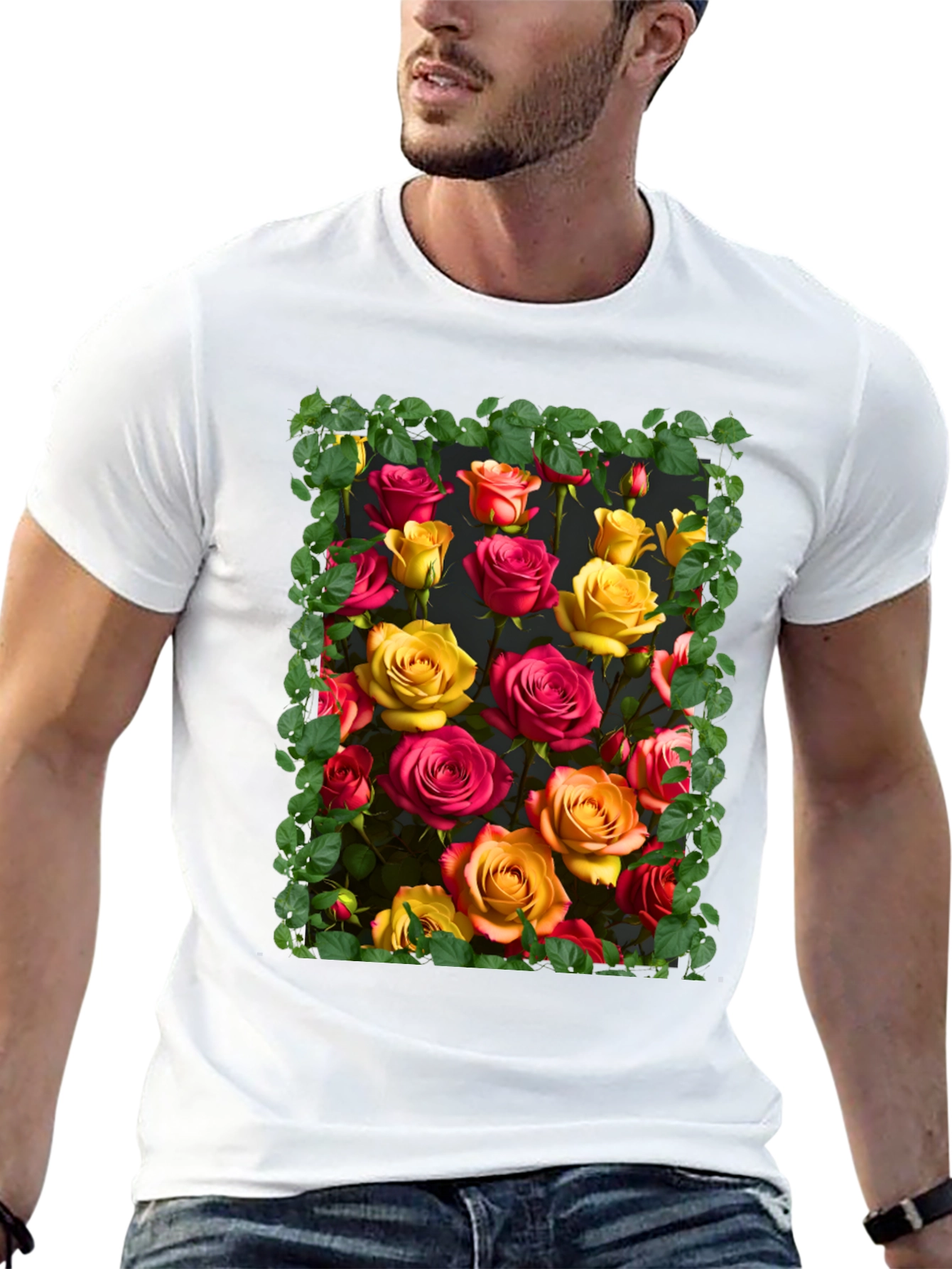 Floral Rose Graphic Tee - Unique Botanical Design