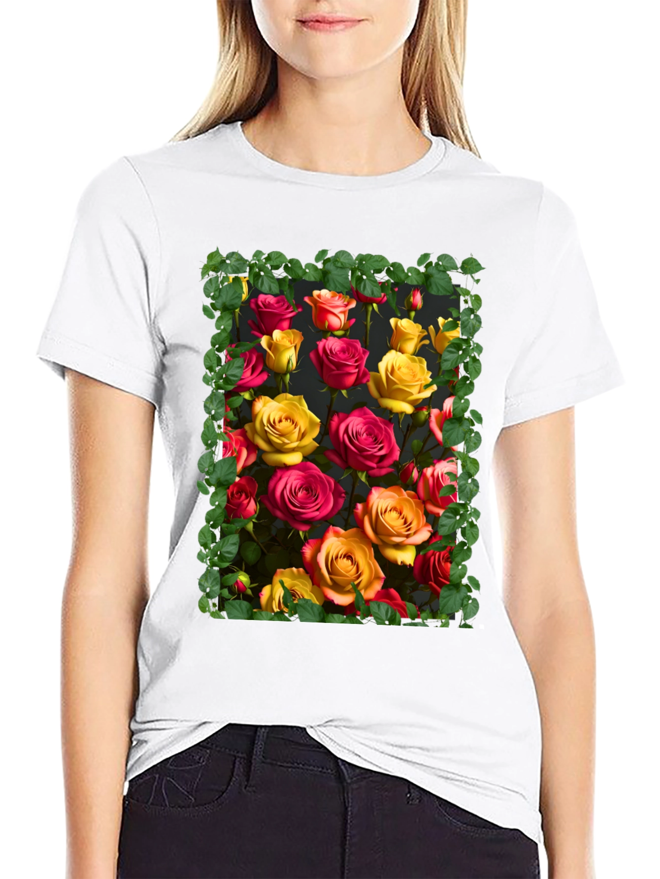 Floral Rose Graphic Tee - Unique Botanical Design