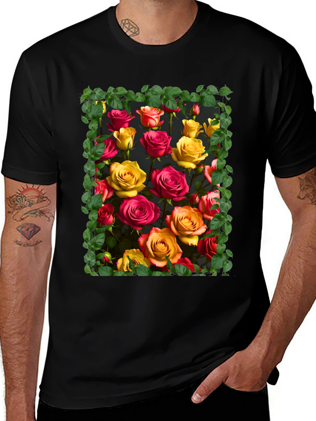 Floral Rose Graphic Tee - Unique Botanical Design