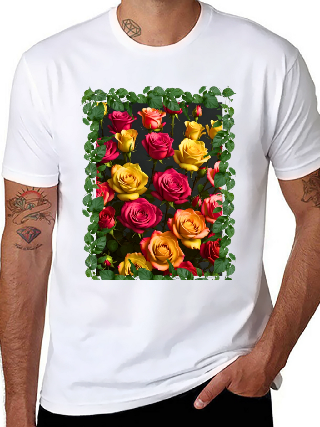 Floral Rose Graphic Tee - Unique Botanical Design