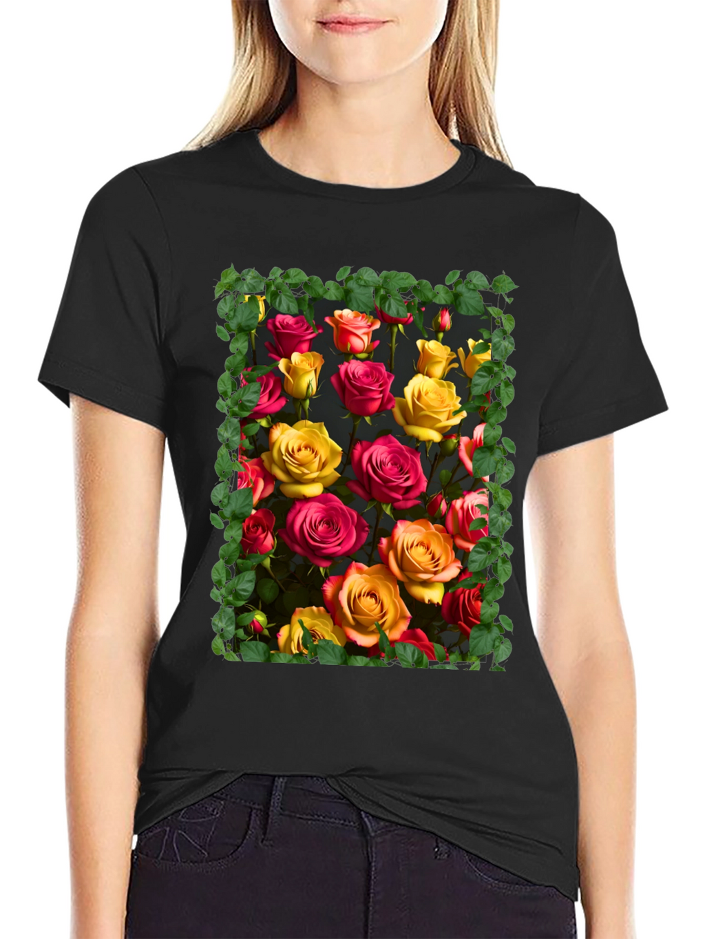Floral Rose Graphic Tee - Unique Botanical Design