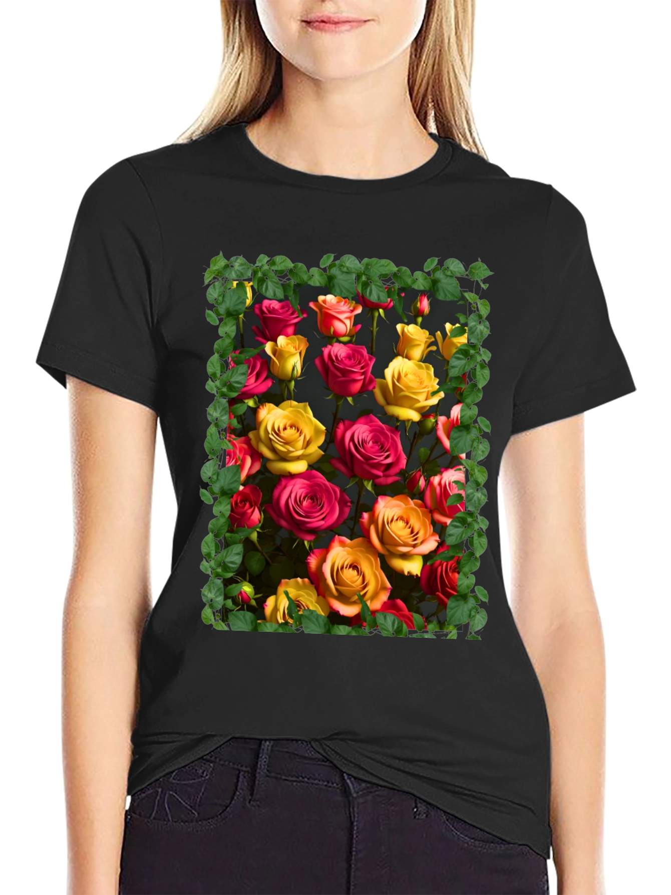 Floral Rose Graphic Tee - Unique Botanical Design
