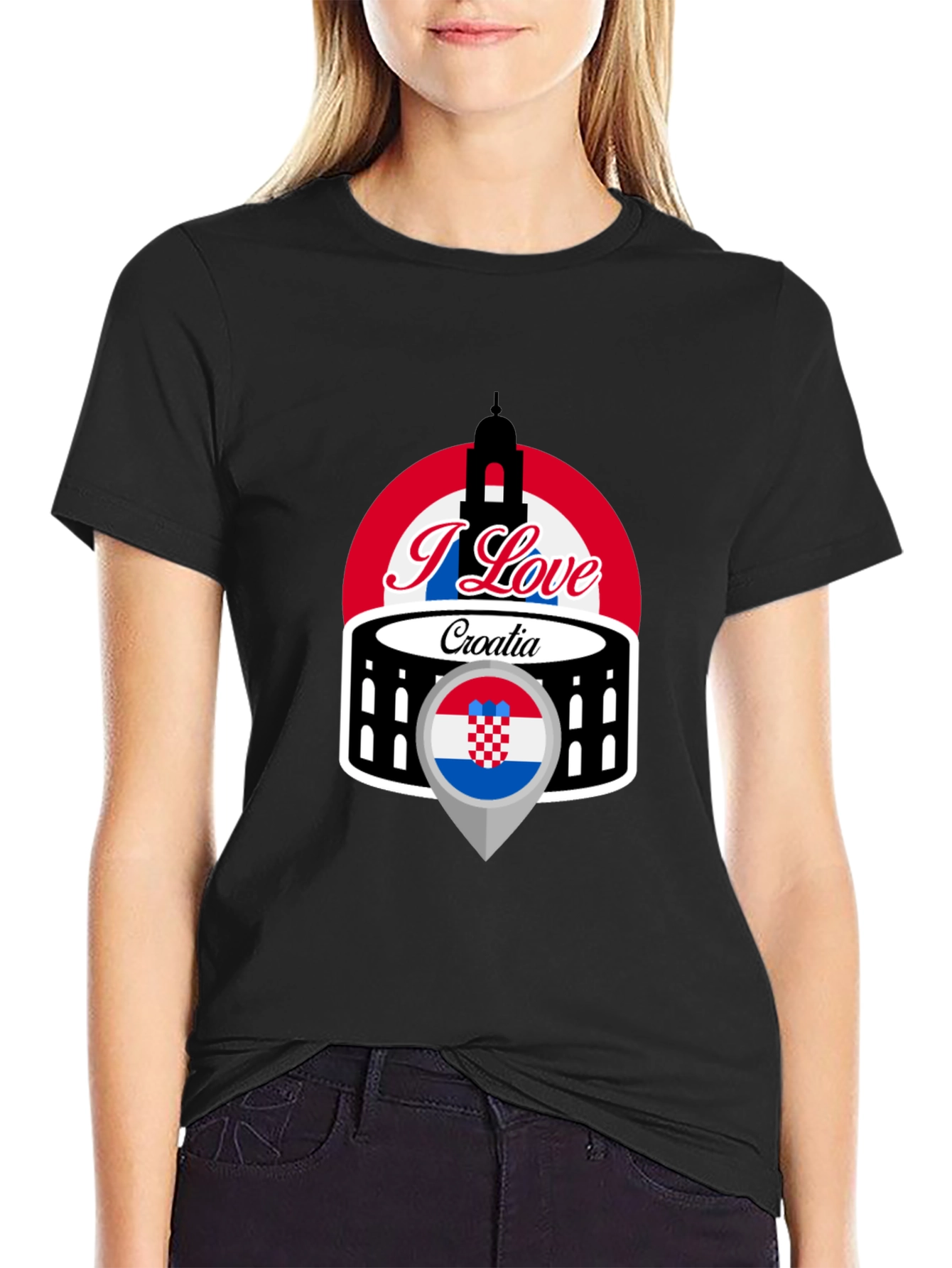 I Love Croatia T-Shirt - Black Graphic Tee