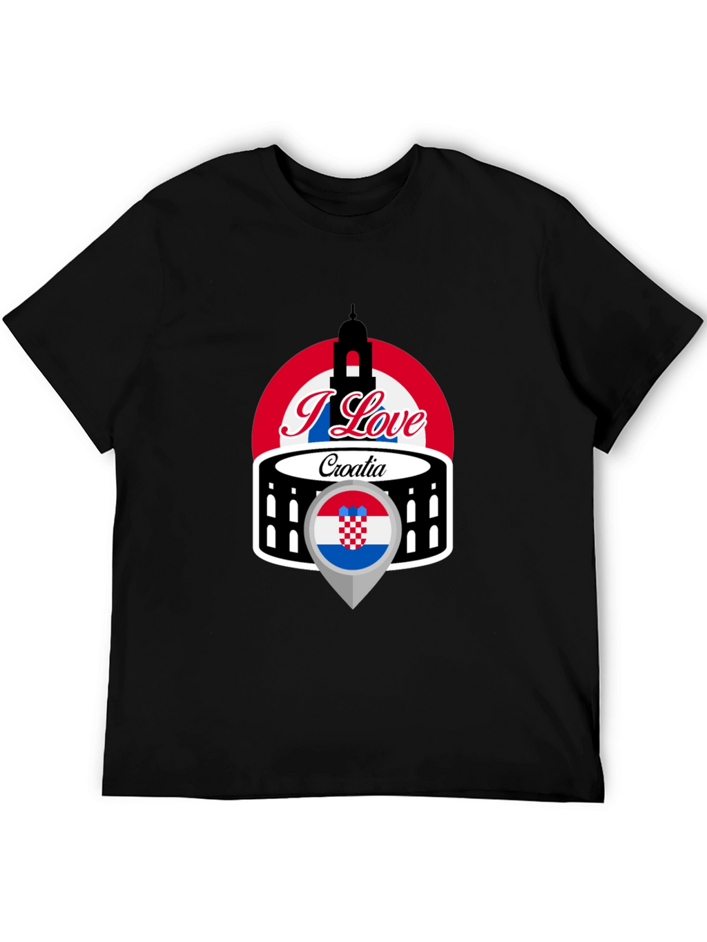 I Love Croatia T-Shirt - Black Graphic Tee