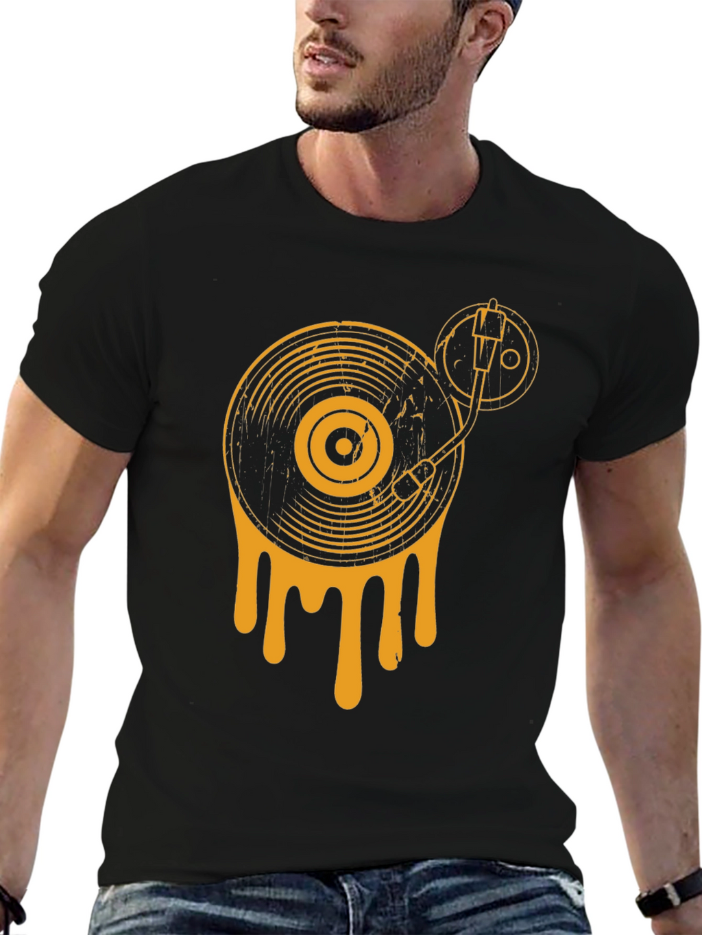 Retro Drip Turntable Graphic Tee - Black