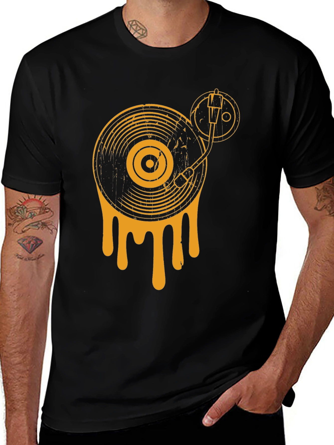 Retro Drip Turntable Graphic Tee - Black