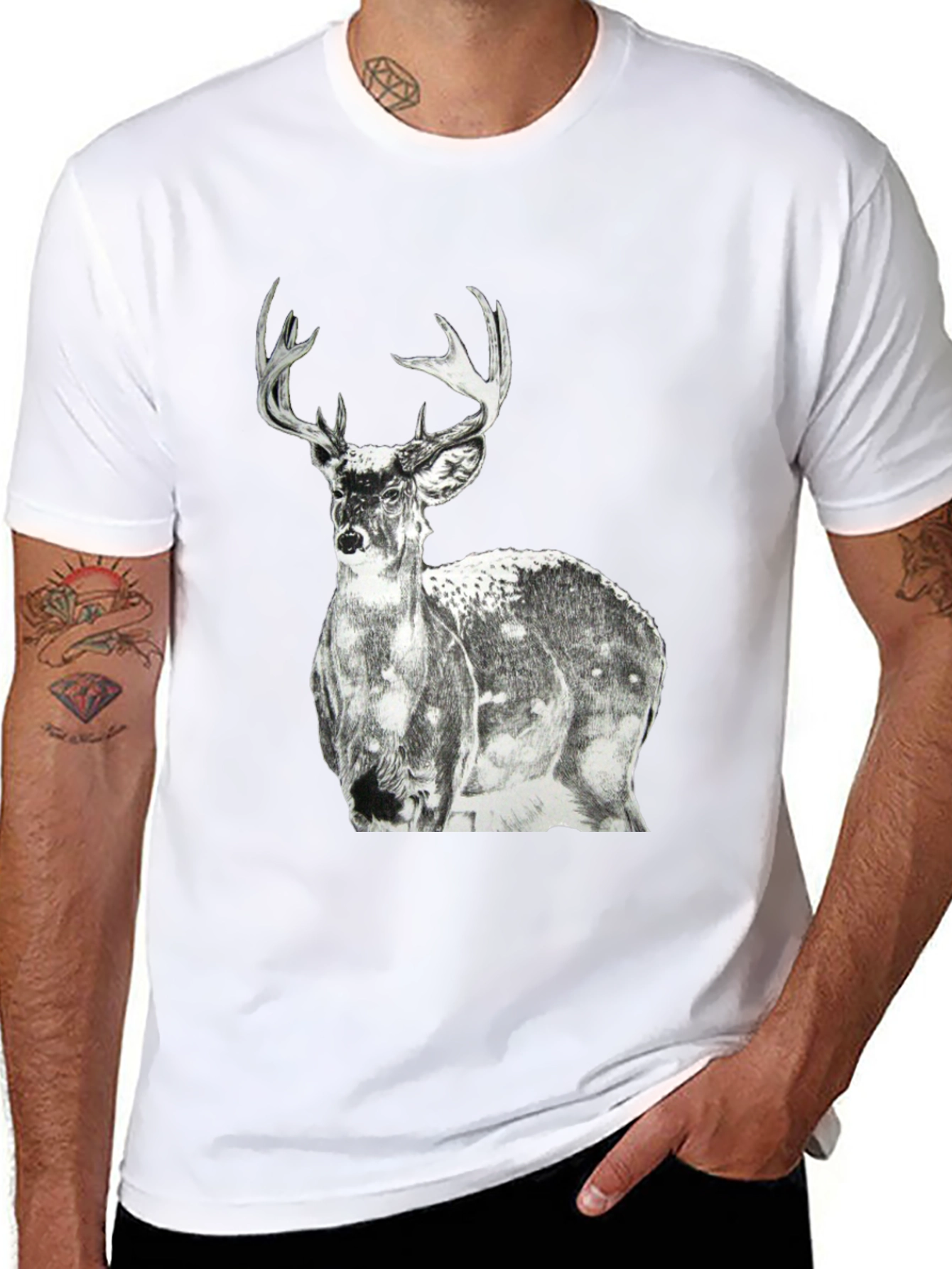 Deer Graphic Print Mens Black T-Shirt