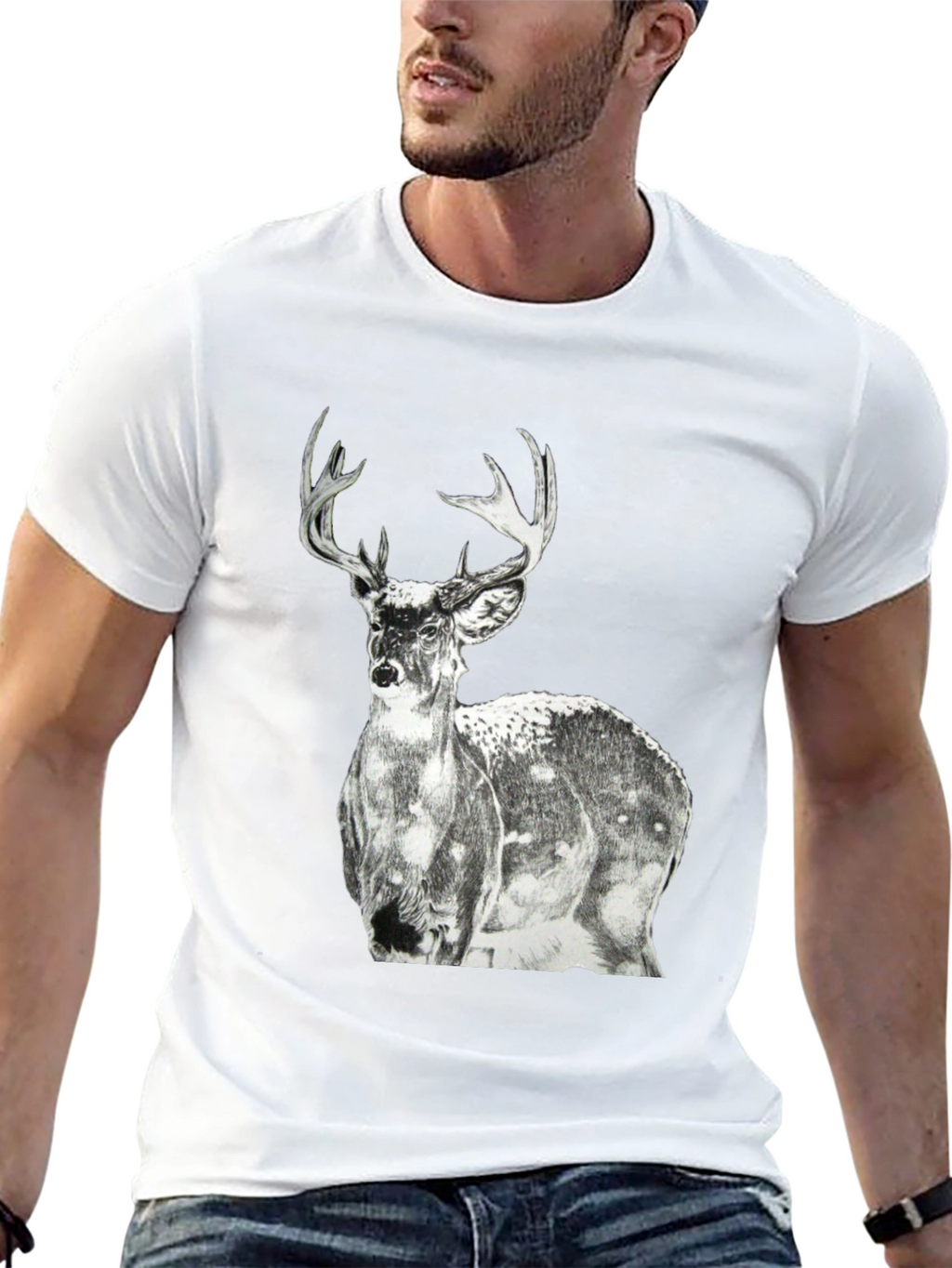 Deer Graphic Print Mens Black T-Shirt
