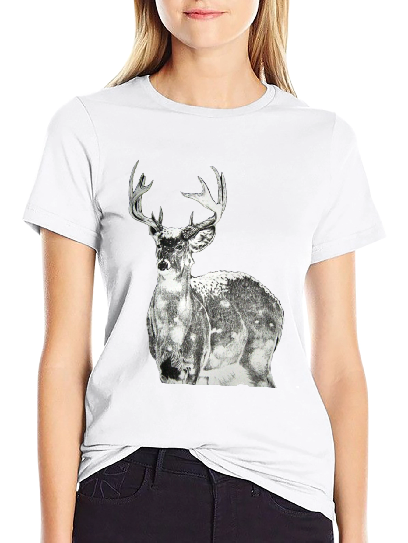 Deer Graphic Print Mens Black T-Shirt