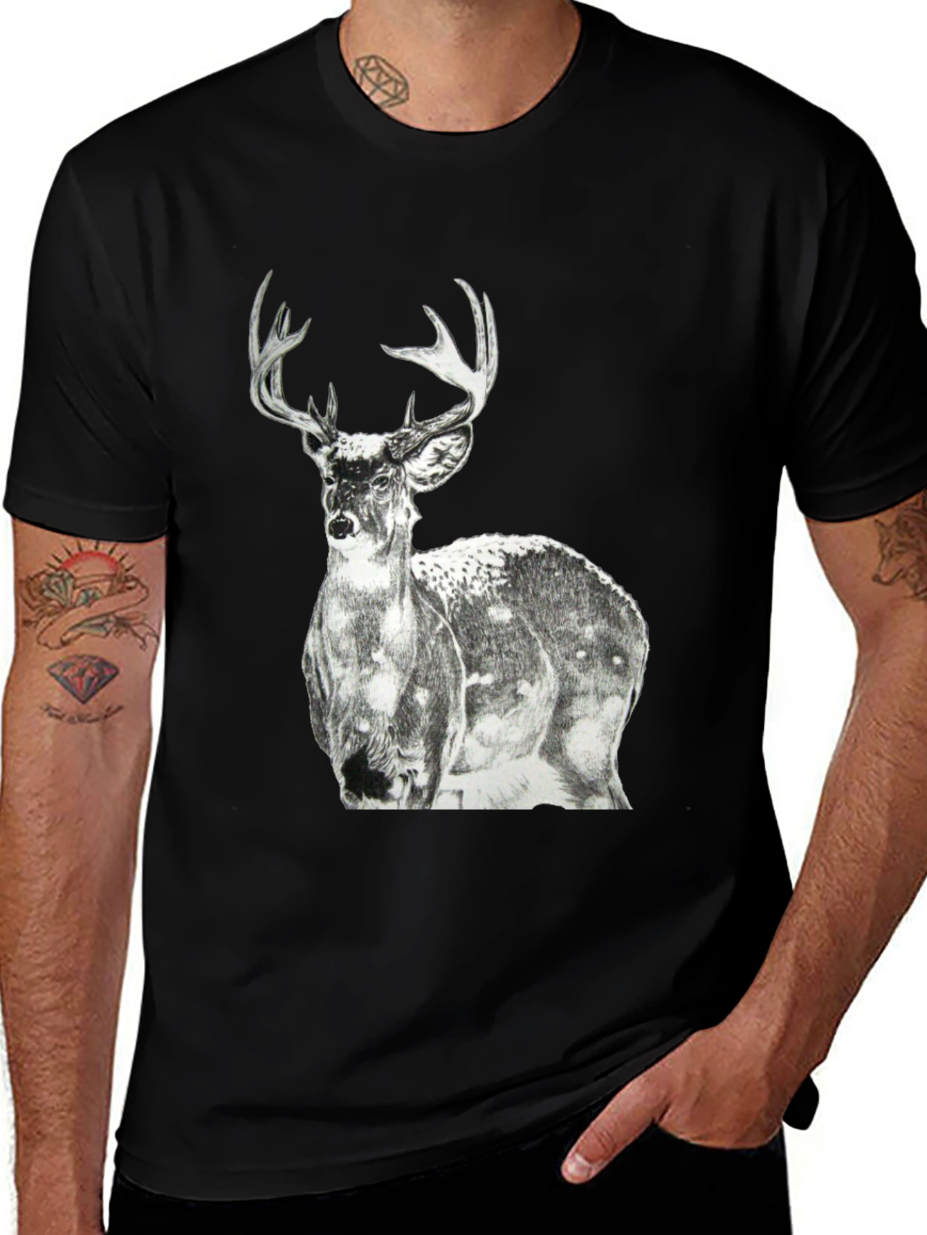 Deer Graphic Print Mens Black T-Shirt