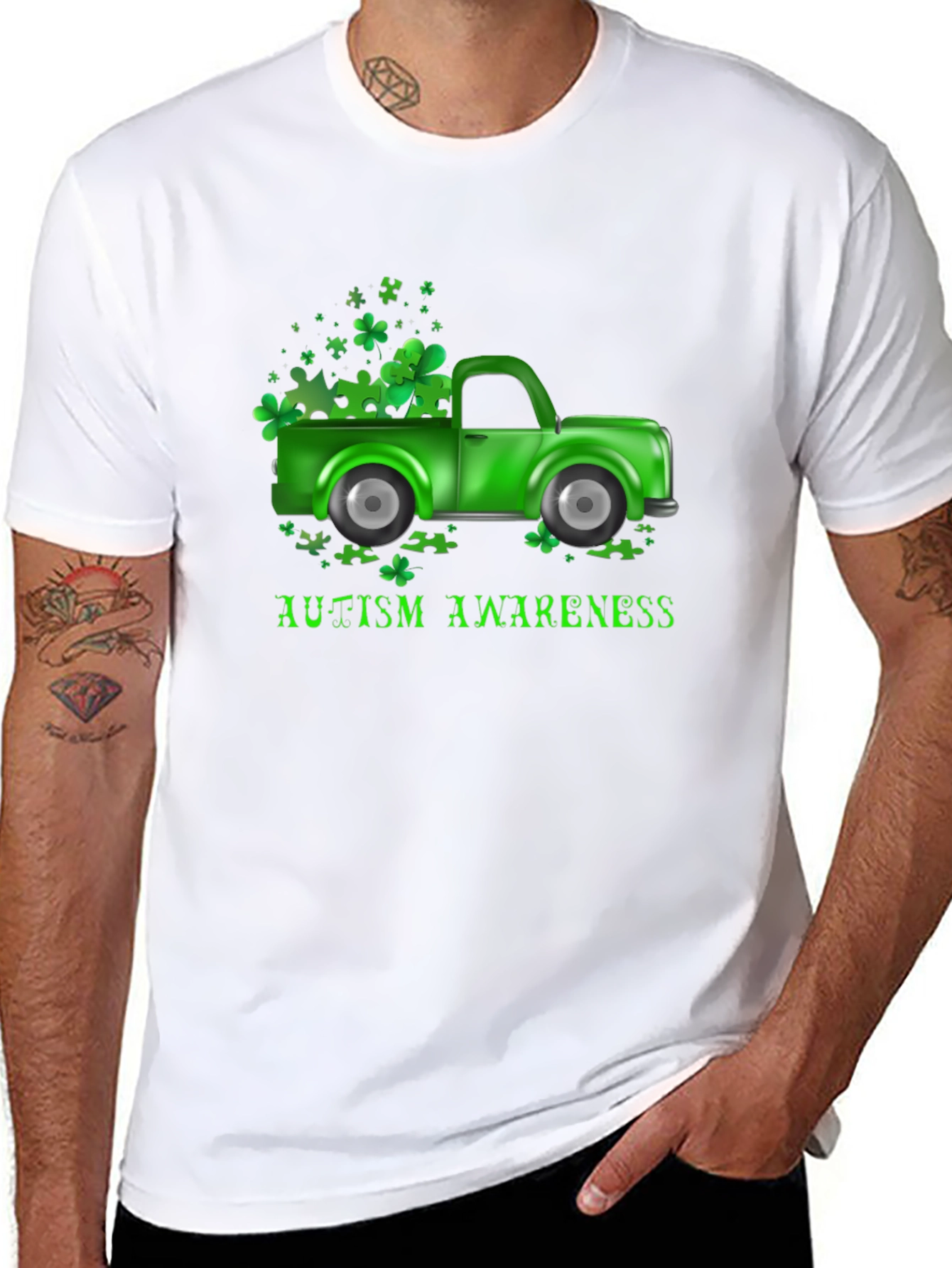 Autism Awareness Shamrock Truck T-Shirt